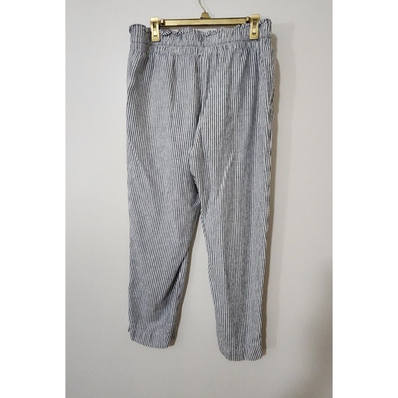 A New Day Women's Linen Blend Capris Blue White Stripe Summer Beachy Comfy - Picture 4 of 9